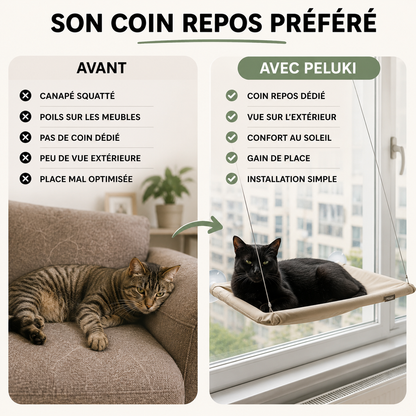 Hamac pour Chat Fixation Fenêtre & Radiateur, Confort Absolu