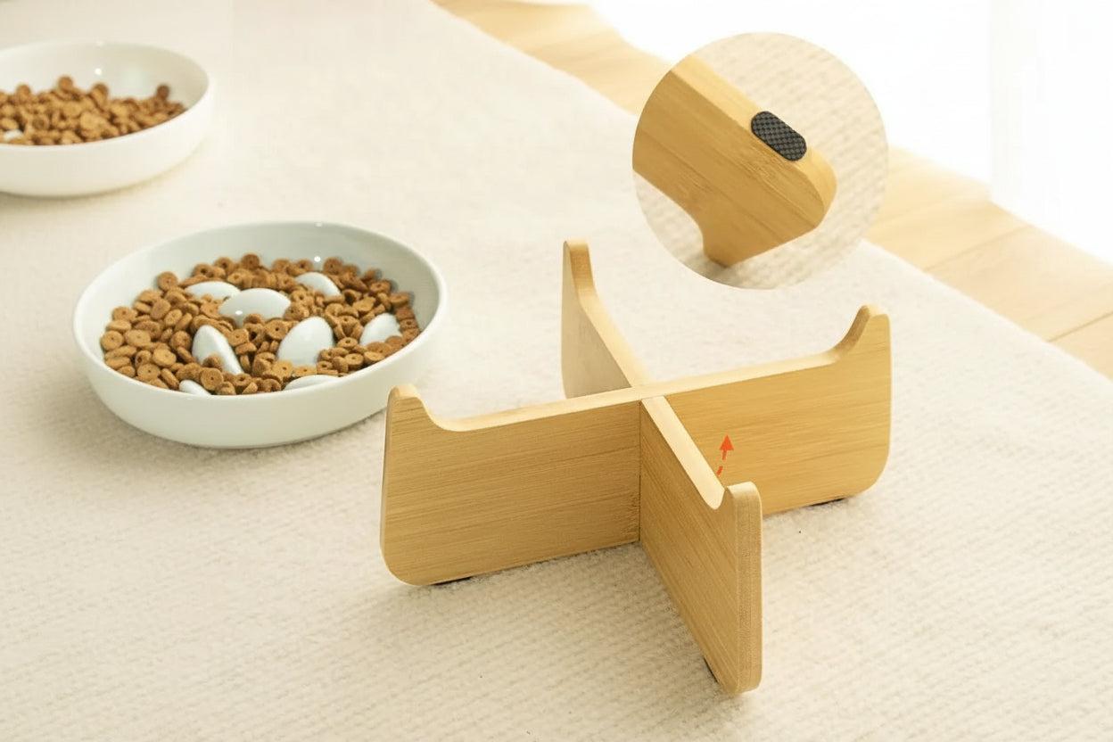 Gamelle Anti-Glouton Céramique Surélevée Chien Chat Design Naturel