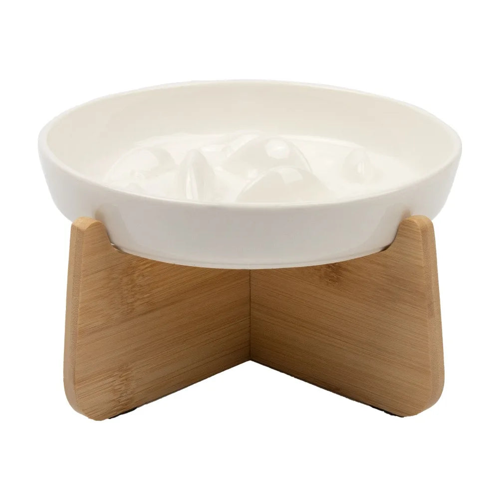 Gamelle Anti-Glouton Céramique Surélevée Chien Chat Design Naturel