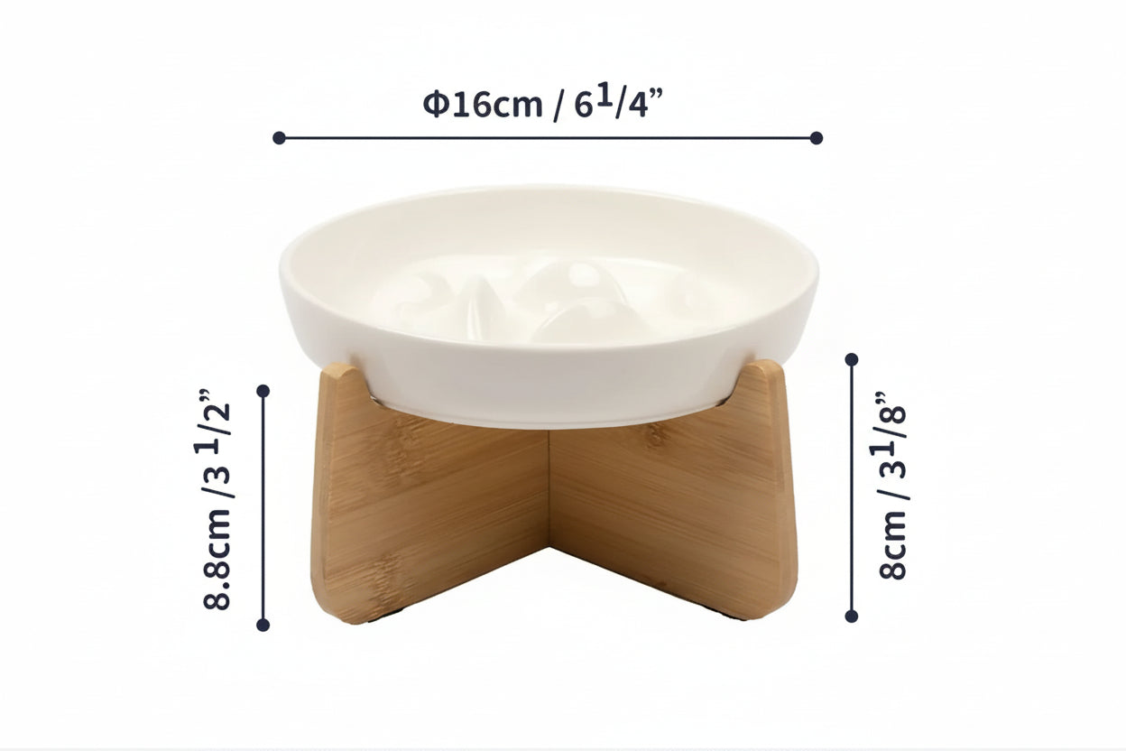 Gamelle Anti-Glouton Céramique Surélevée Chien Chat Design Naturel