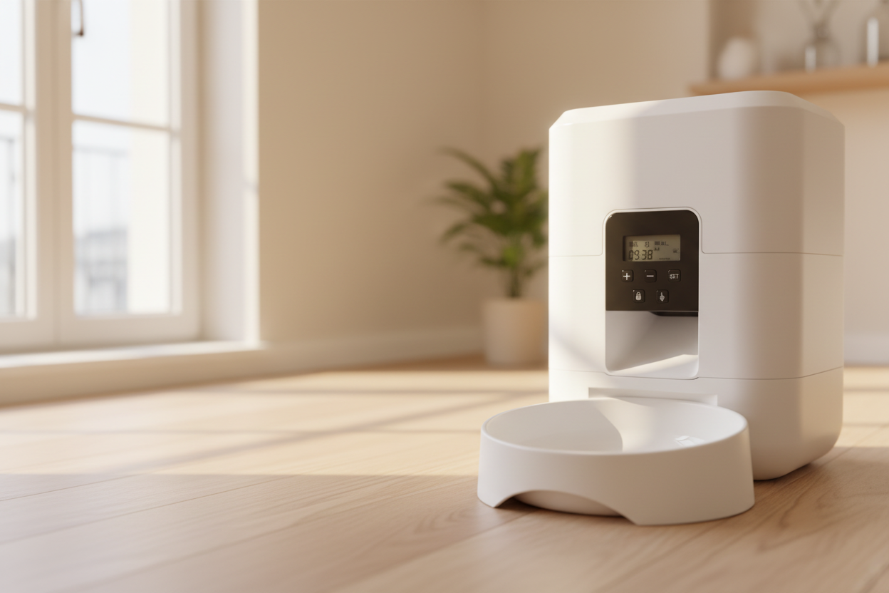 distributeur croquettes chat blanc